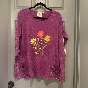 NWT Cotton Rye Outfitters Purple Top w/Painted flowers.